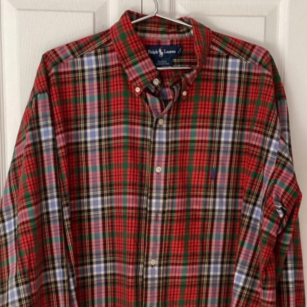 Ralph Lauren Blake Men’s Green Red plaid 100% Cotton Long Sleeve Shirt XL